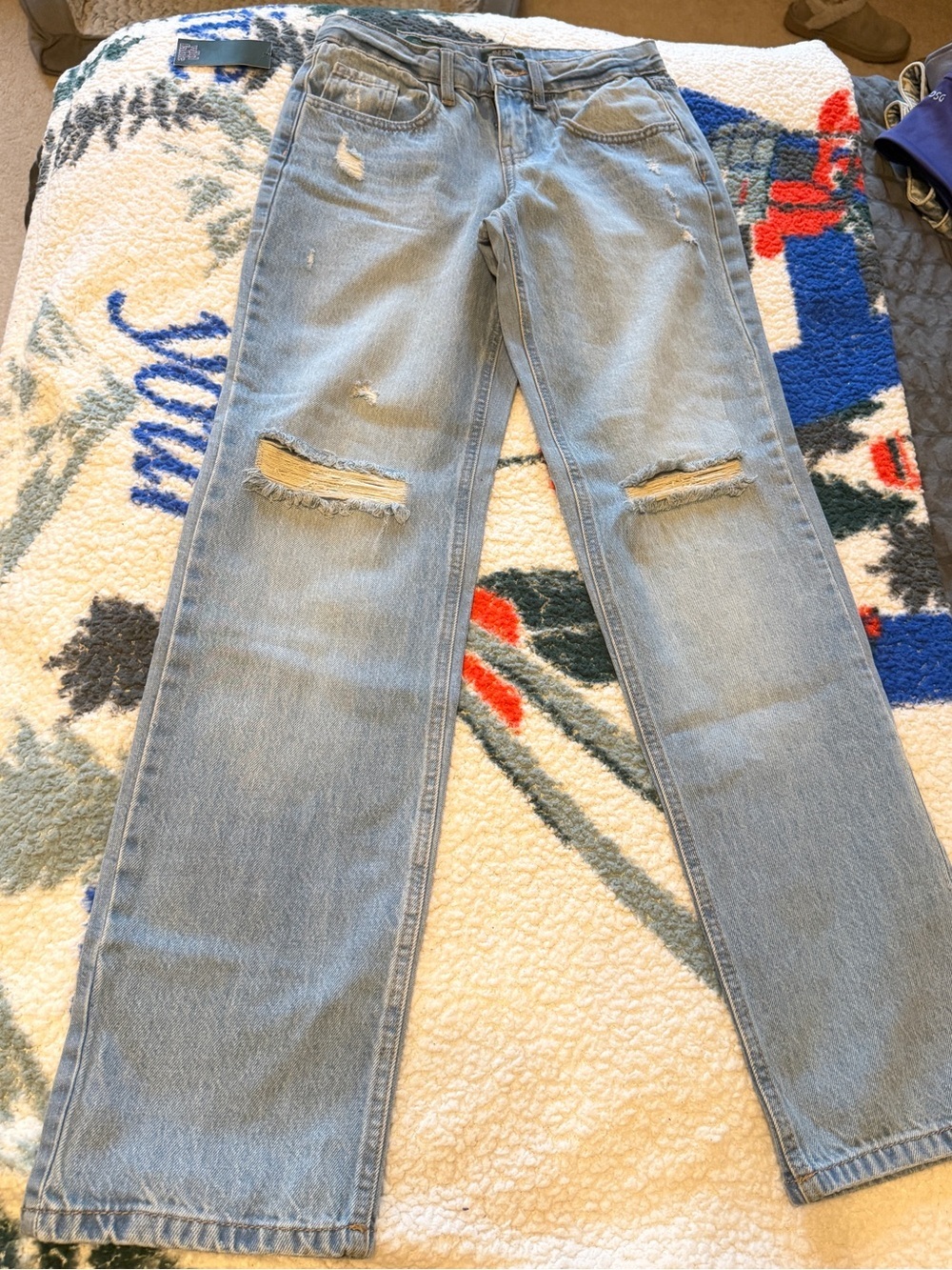 wild fable Light Blue Straight Leg Jeans - Distressed Knee Rips